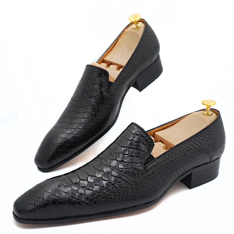 Luxury man Loafers shoes Genuine Leather Snakeskin Prints Shoes Black Brown Slip On Men Party Dress Office Casual Shoes Men