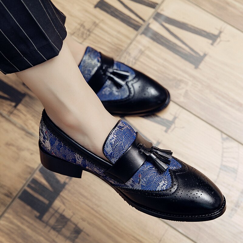 Two-color spliced brogue style tassel loafers（3 colors）