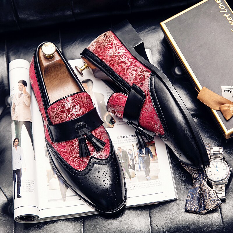 Two-color spliced brogue style tassel loafers（3 colors）