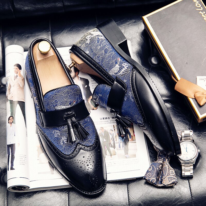 Two-color spliced brogue style tassel loafers（3 colors）