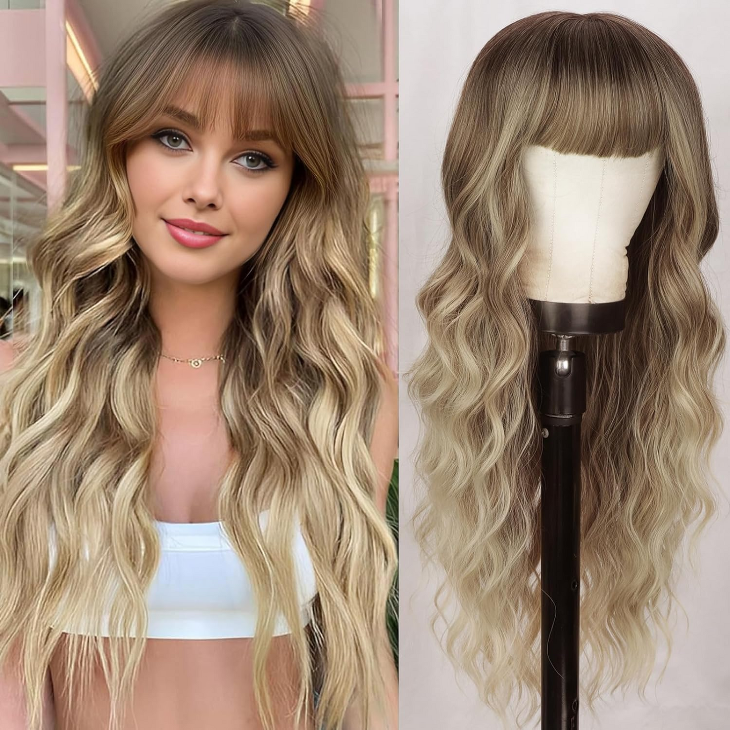 Big wave long curly hair with bangs wig 1024121214