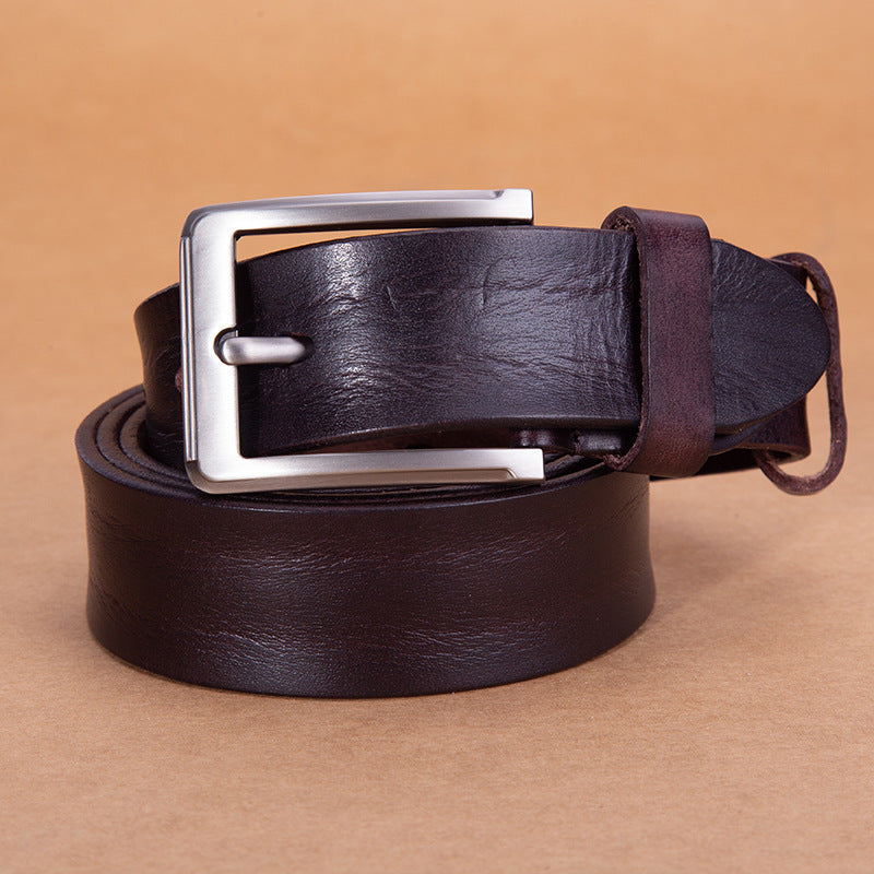 Men's belt top layer cowhide trousers belt alloy pin buckle business retro gift