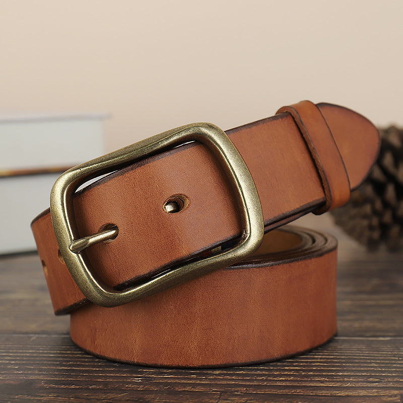 2022 new men's retro first layer cowhide copper buckle pin buckle belt（3 color）