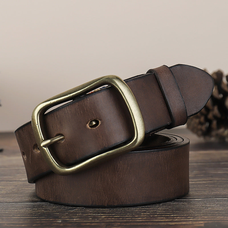 2022 new men's retro first layer cowhide copper buckle pin buckle belt（3 color）