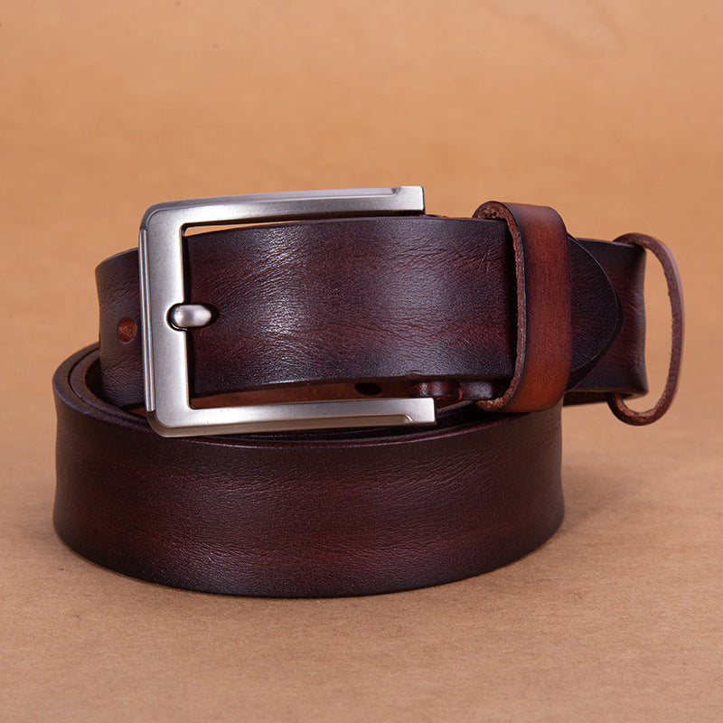 Men's belt top layer cowhide trousers belt alloy pin buckle business retro gift