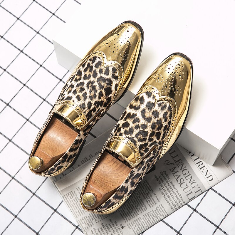 Leopard Fashion Men Shoes Brogue Loafers Youth Trend Shoes