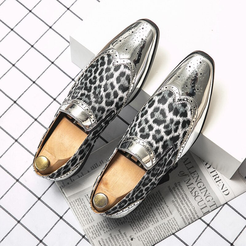 Leopard Fashion Men Shoes Brogue Loafers Youth Trend Shoes