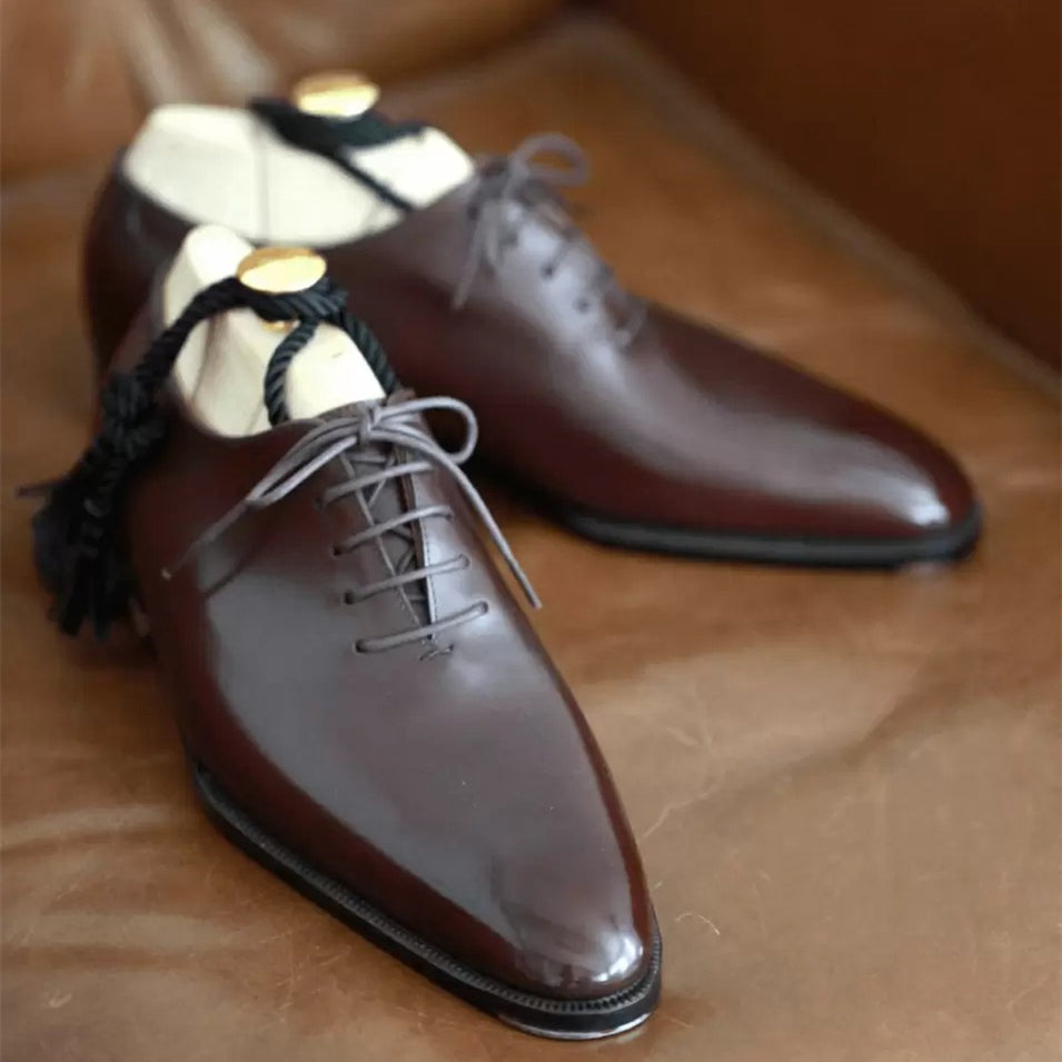 Burgundy Pointed Toe Formal Lace-Up Business Oxfords