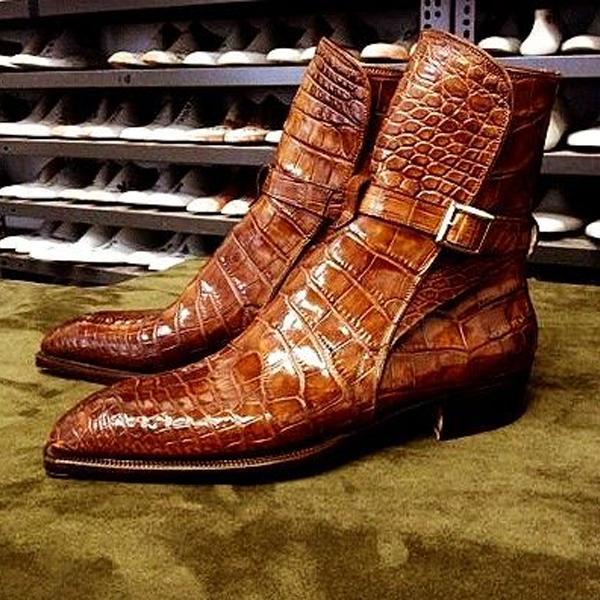 Brown print senior men's boots