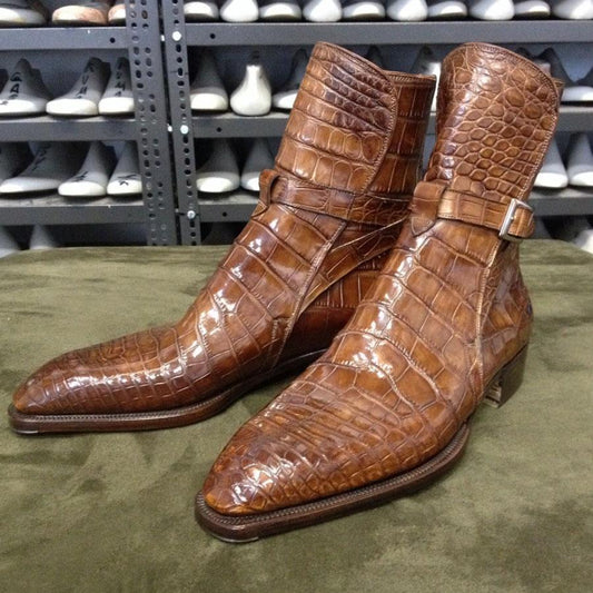 Brown print senior men's boots