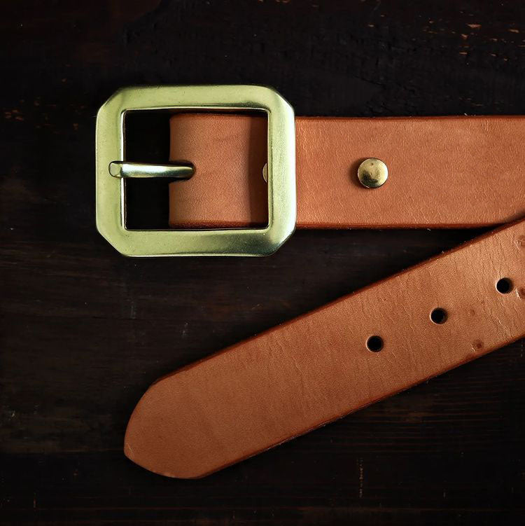 Handmade Vintage Men's Belt with Khaki Metal Buckle