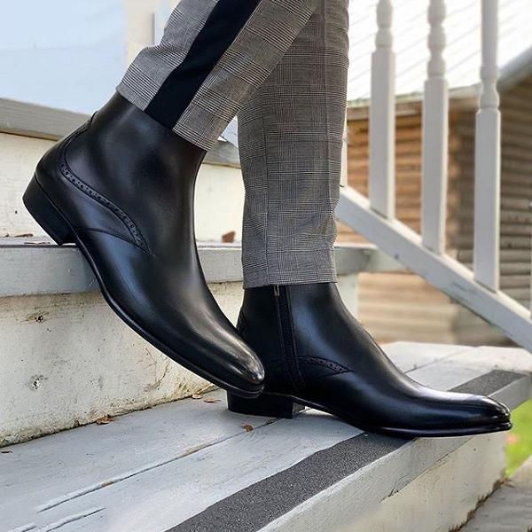 Handmade Men High Ankle Leather Black Boots for All Season