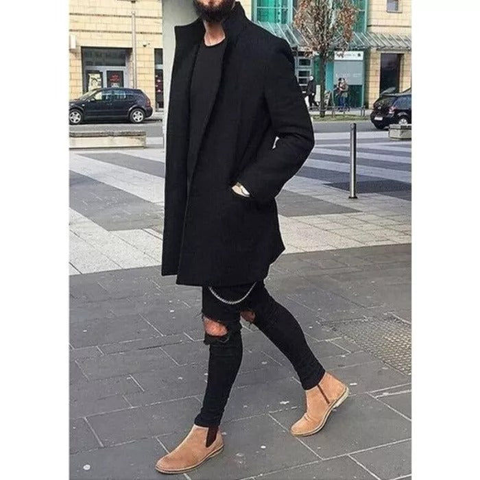 M-XXXL Autumn Winter Men Casual Coat Thicken Woolen Trench Coat Business Male Solid Classic Overcoat Medium Long Jackets Tops