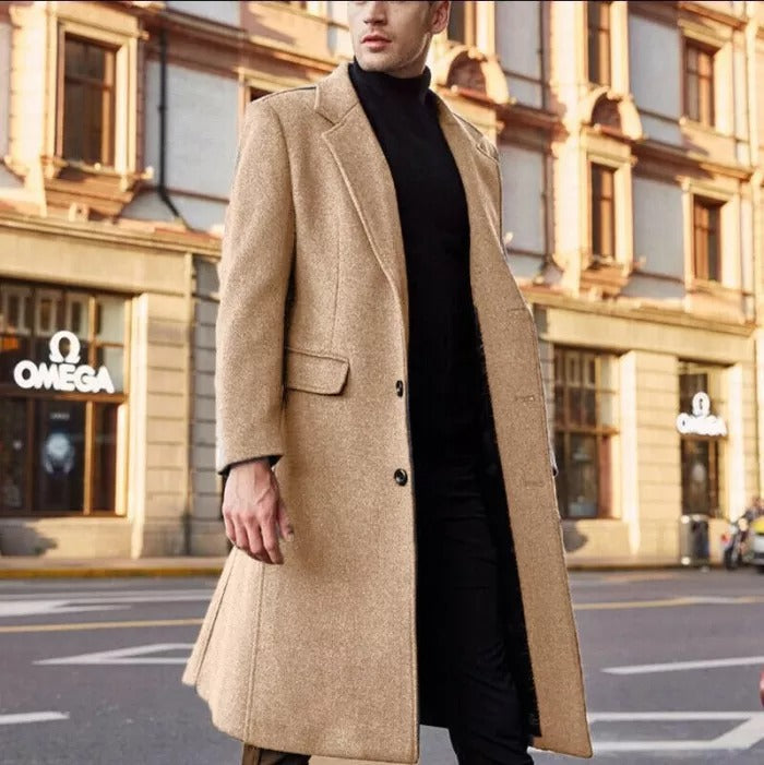 Spring autumn Winter Men Coats Woolen Solid Long Sleeve Jackets Fleece Men Overcoats Streetwear Fashion Long Trench Outerwear