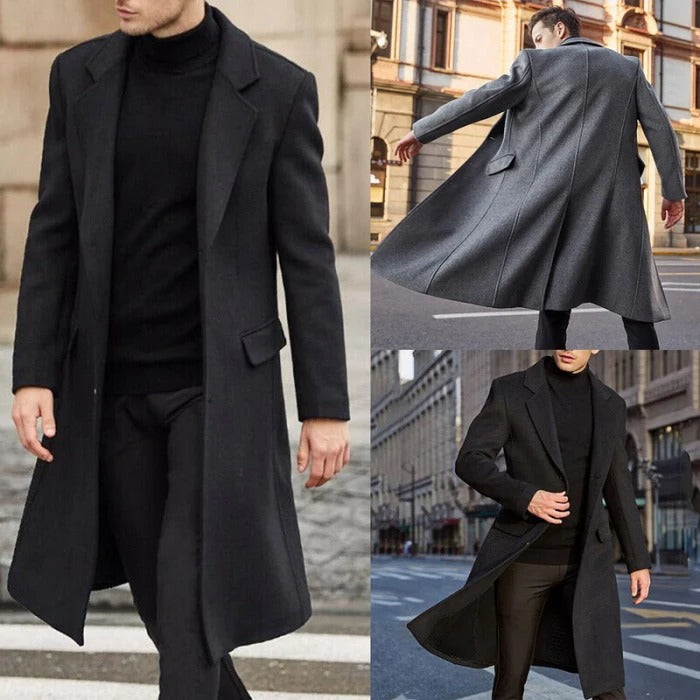 Spring autumn Winter Men Coats Woolen Solid Long Sleeve Jackets Fleece Men Overcoats Streetwear Fashion Long Trench Outerwear