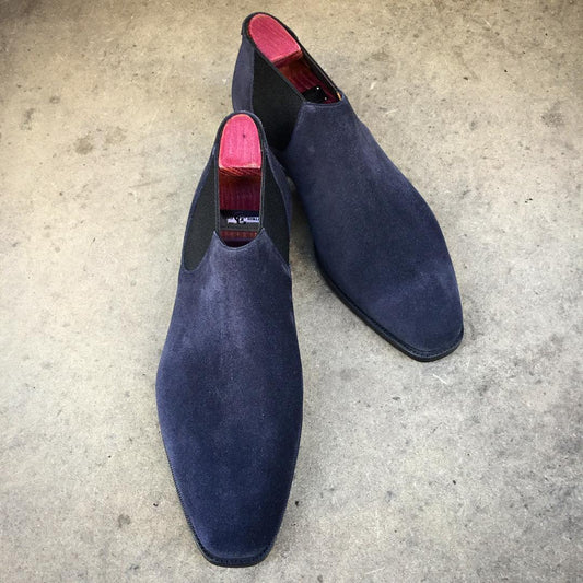 Handmade black men's suede Chelsea boots