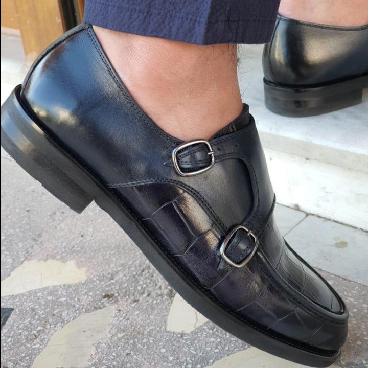 Montreal Navy Black Monk Strap Loafers Shoes