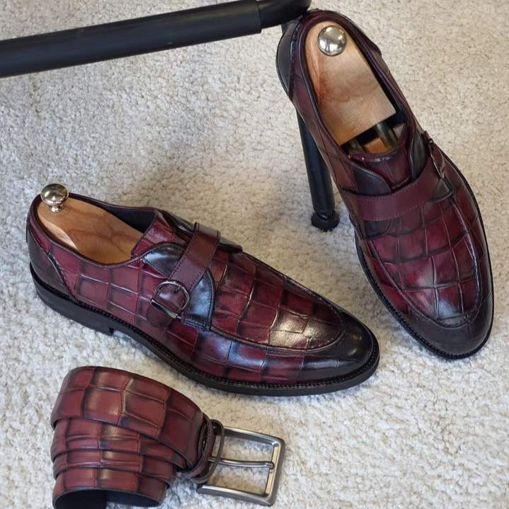 Antonio Burgundy Buckle Loafers Shoes