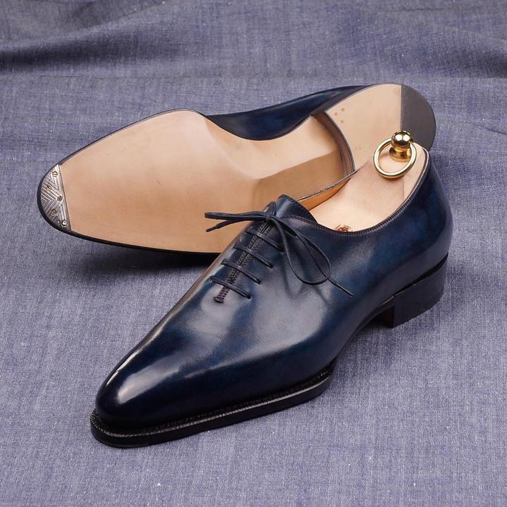 Dark blue men's senior master design Oxford leather shoes