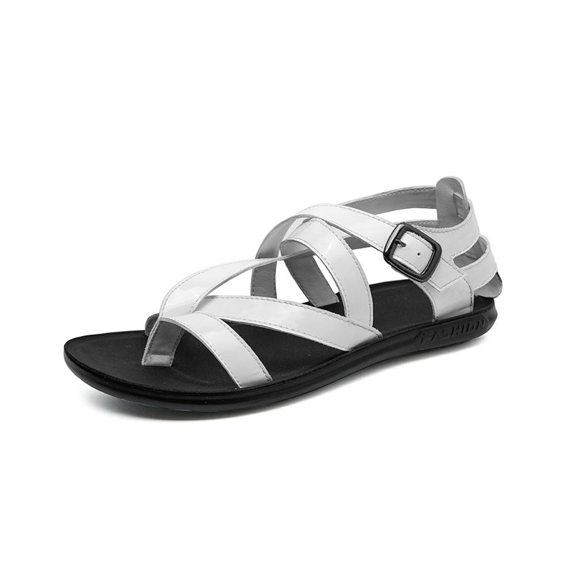 Black Leather Roman Style Summer Beach Men Sandals