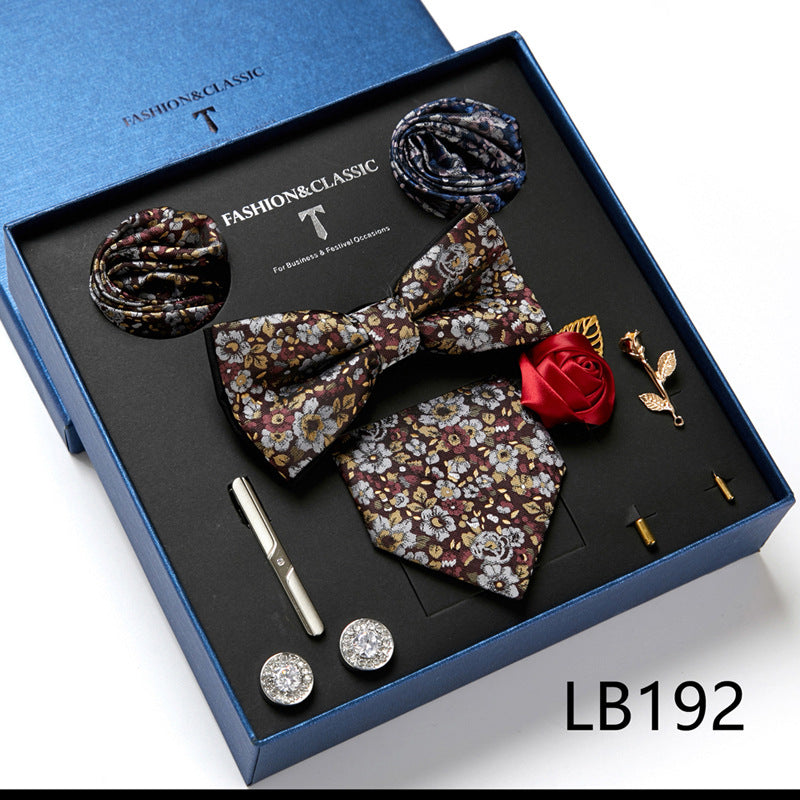 Bow Tie, Pocket Square, Brooch, Tie Clip 8 Pieces Gift Set LB192