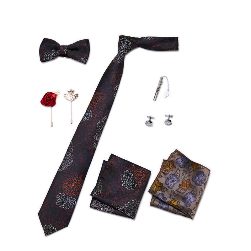 Bow Tie, Pocket Square, Brooch, Tie Clip 8 Pieces Gift Set LB193