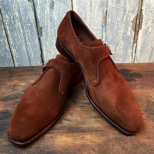 Brown Suede Single Buckle Loafers